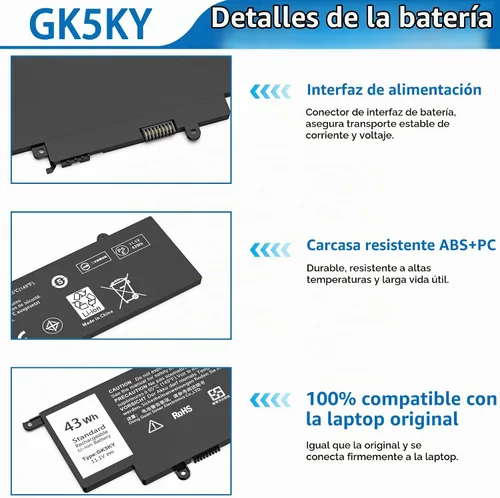Vista 3 de Batería para portátil GK5KY de 43Wh Negro-1