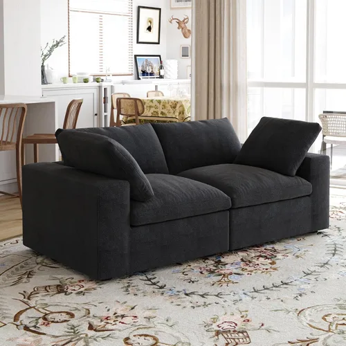Vista 12 de Sofá modular Cloud de 79 pulgadas, sofá biplaza modular convertible con otomana de almacenamiento, sofá de tela de lino y algodón para sala