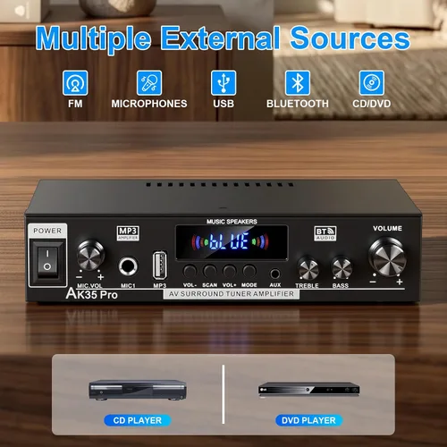 Vista 2 de AK35Pro Bluetooth 5.0 Mini amplificador estéreo de 2 canales para altavoces