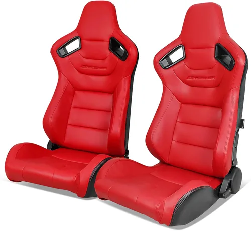 Vista 15 de IKON MOTORSPORTS, Asiento universal de carreras PU + cuero de carbono + gamuza, con deslizadores dobles, asiento deportivo reclinable negro