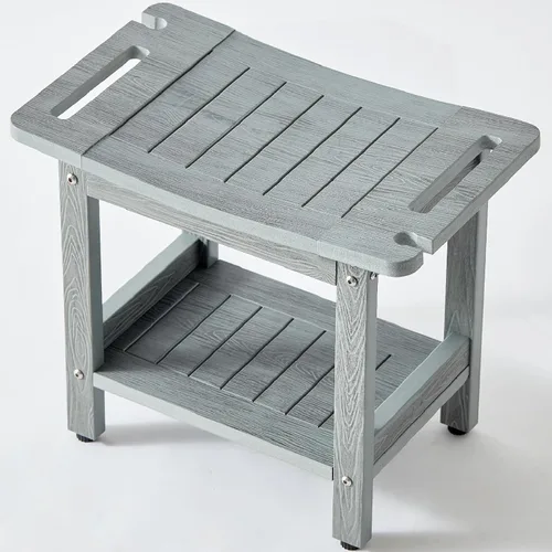 Vista 9 de Taburetes de ducha resistentes, bancos de ducha para ducha interior, banco de ducha de plástico de madera de polietileno impermeable, taburetes