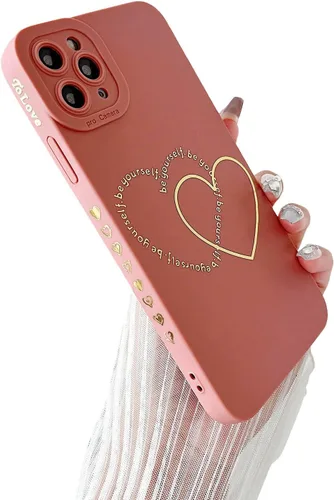 Vista 9 de ankofave Funda para iPhone 12 Pro Max para mujeres y niñas, bonita funda chapada en oro con doble corazón, suave, a prueba de golpes, funda
