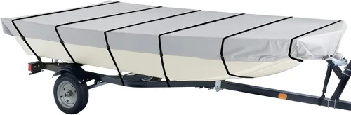 Vista 10 de iCOVER Cubierta para lancha Jon de 12 pies, cubierta impermeable de poliéster de grado marino resistente a los rayos UV, cubierta de amarre
