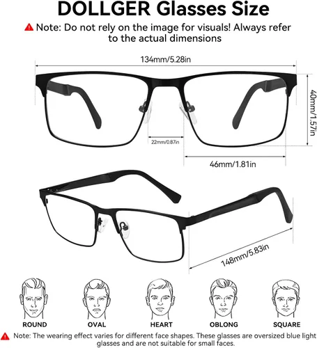 Vista 5 de Dollger Gafas de bloqueo de luz azul para hombres, gafas de juegos de computadora, rectangular, marco de metal, antifatiga ocular, protección ocular