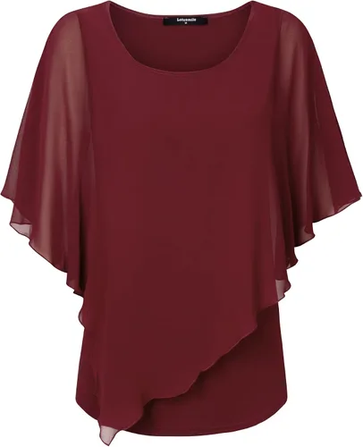 Vista 3 de Lotusmile - Blusa ligera con estampado, escalonada, de doble capa, de chifón tipo poncho, para mujer