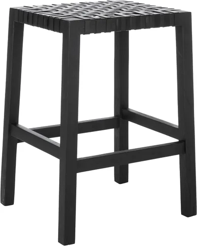 Vista 8 de SAFAVIEH Home Capri Taburete de madera y cuero marrón de 27 pulgadas