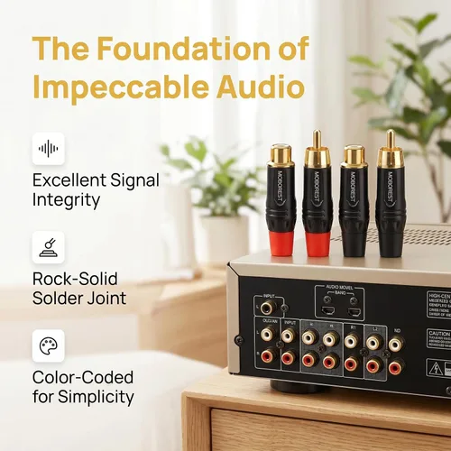 Vista 2 de Moborest - Adaptador de conectores RCA de audio/phono, chapado en oro