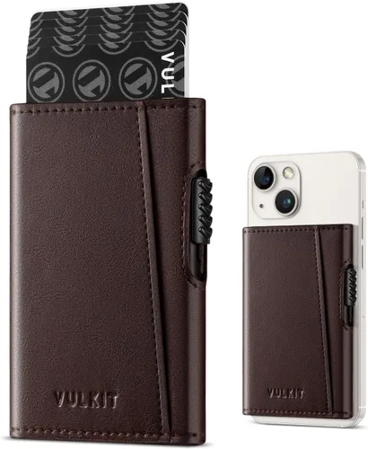 Vista 9 de VULKIT Cartera magnética para tarjetas de teléfono, funda delgada de cuero desplegable con bloqueo NFC/RFID, compatible con iPhone serie Negro