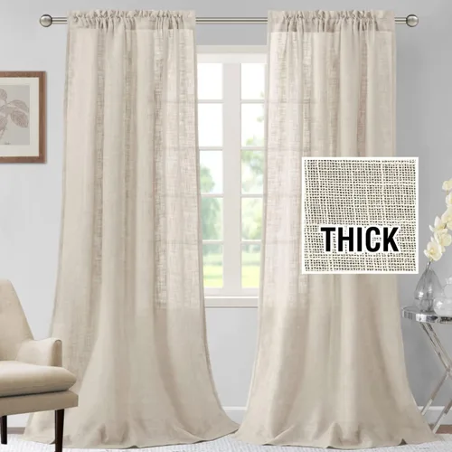 Vista 9 de H.VERSAILTEX Cortinas de mezcla de lino, 63 pulgadas de largo, natural, texturizado, filtro de luz, bolsillo para barra, juegos de 2 paneles