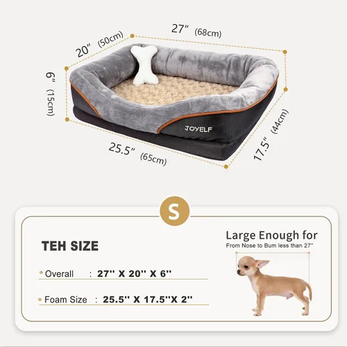 Vista 2 de Cama Joyself ortopédica de espuma viscoelástica con cubierta lavable extraíble para perro y juguetes con sonido de regalo, Gris
