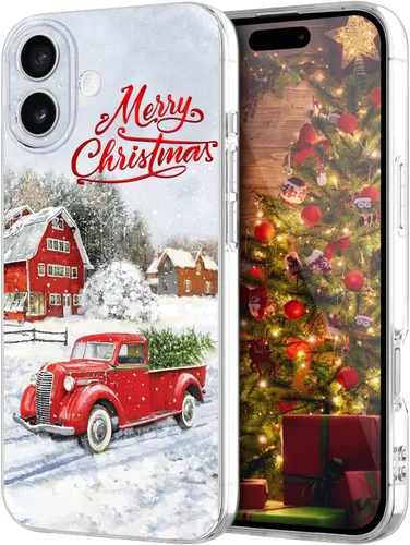 Vista 30 de Newseego Funda de Navidad para iPhone 13, Serie Linda a Prueba de Golpes Anti-Amarillo PC Duro + Parachoques TPU Cubierta Protectora para Mujeres