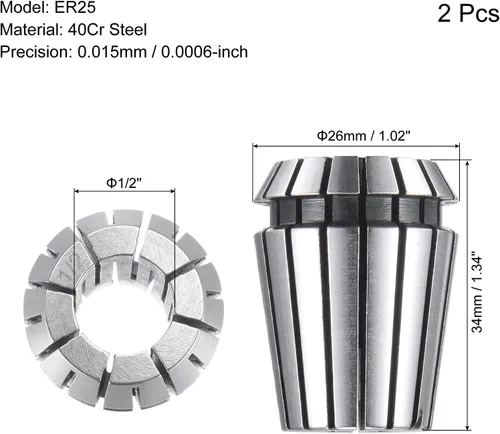 Vista 2 de uxcell ER25 Spring Collet 1/2" Chuck para máquina de grabado CNC Torno herramienta de fresado 2 unids