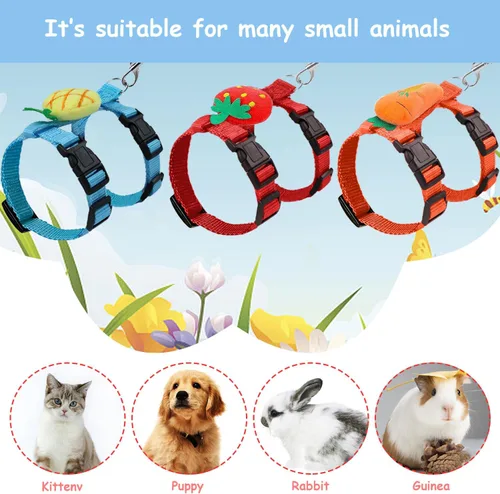 Vista 5 de Arnés ajustable de conejo y correa de conejo, chaleco de arnés de hurón con decoraciones para conejo, gatito, cachorro, cerdo y animales pequeños