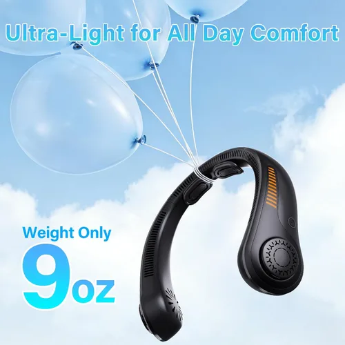 Vista 3 de UZOPI - Ventilador de cuello portátil, manos libres, 5 velocidades, regalos para hombres y mujeres, ligero, silencioso, de larga duración, sin