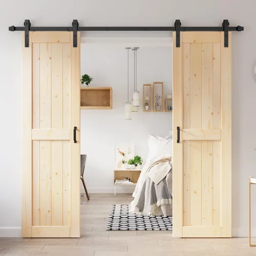 Vista 18 de Losa de puerta corrediza de madera de granero de 36 x 84 pulgadas (puerta doble de 18 x 84 pulgadas) con kit de herramientas de 6.6 pies, requiere