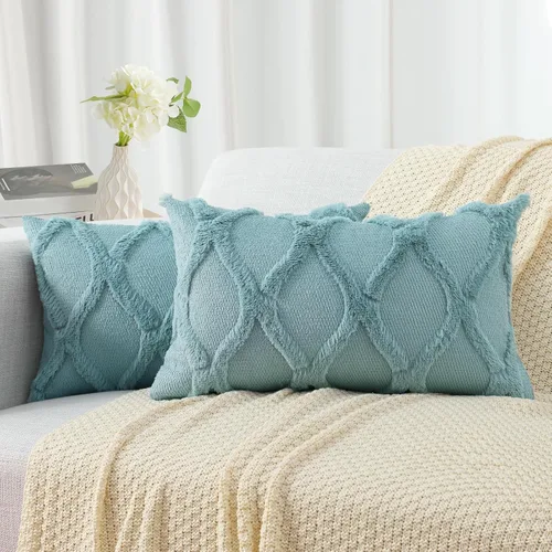 Vista 48 de decorUhome - Juego de 2 fundas de cojín decorativas para primavera de 16 x 16 pulgadas, fundas de almohada afelpadas de lana y piel sintética suave