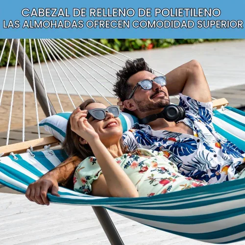 Vista 4 de Lazy Daze - Hamaca acolchada doble con almohada y mosquetones, rayas Sailor Stripe
