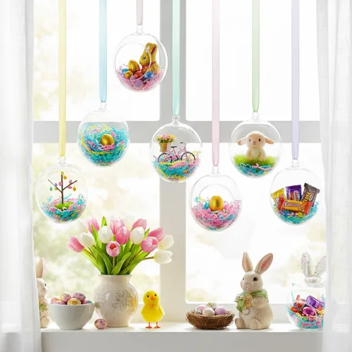 Vista 7 de Barelove Esferas transparentes rellenables para Pascua, 10 bolas transparentes para manualidades, esferas decorativas colgantes de plástico