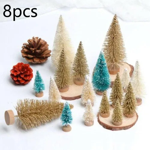 Vista 6 de 8 mini árboles de Navidad artificiales, pinos en miniatura con base de madera, árbol de Navidad de mesa para Navidad, vacaciones, Año Nuevo