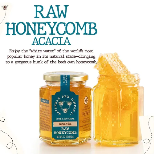 Vista 3 de Savannah Bee Company Honey Comb Acacia Hex Jar - Tarro de cristal de miel de acacia pura