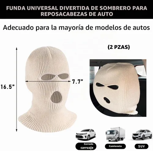 Vista 2 de 2 fundas para reposacabezas de automóvil, divertida máscara de cara completa personalizada para asiento de automóvil, máscara de esquí, protección