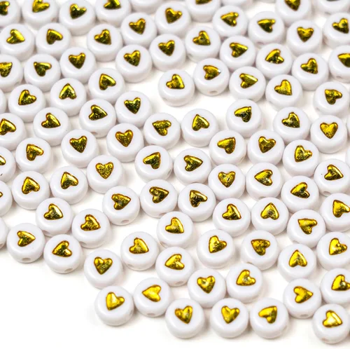 Vista 3 de Melius 500 cuentas acrílicas de corazón para pulseras, joyería, manualidades (4 x 7 redondas, corazón dorado)
