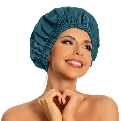 Vista 8 de Edoneery Gorros de ducha para mujer, reutilizables, impermeables, gorro de ducha