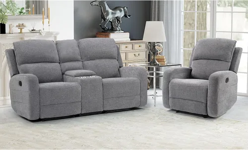 Vista 11 de EBELLO Juego de sofá reclinable manual para sala de estar, sofá reclinable de tela suave para sala de reuniones, respaldo y apoyabrazos acolchados