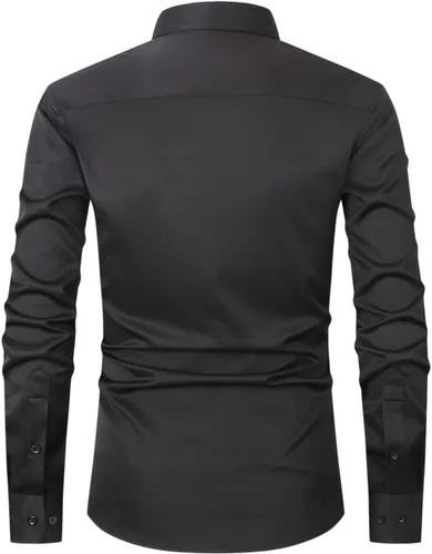Vista 2 de corfty Camisa de vestir de manga larga para hombre, ajuste regular, elástica, sin arrugas, con botones