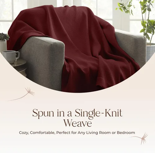 Vista 6 de Manta 100% algodón orgánico – Manta de algodón orgánico certificado GOTS & Fairtrade para cama con tejido de punto individual suave, pesado