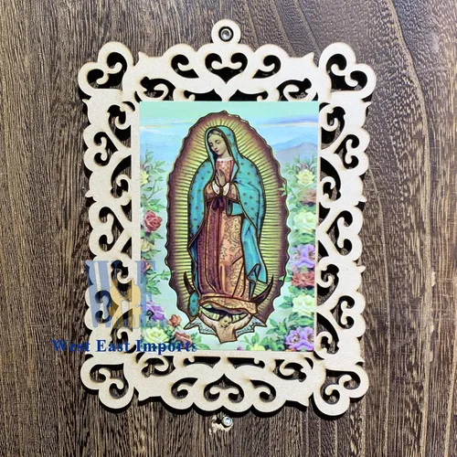Vista 5 de Bautizo Favores 12 piezas Nuestra Señora de Guadalupe marcos de fotos de madera para primer viaje bautizo conmemorativo regalo con bolsas