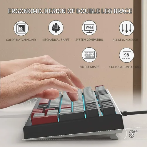 Vista 4 de MageGee Teclado mecánico, teclado de videojuegos con cable Star Sky retroiluminado ultra delgado con interruptores azules, 98 teclas para PC
