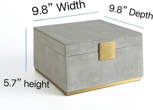 Vista 2 de Ivory Shagreen - Organizador decorativo cuadrado para decoración del hogar, joyero de almacenamiento de piel sintética, accesorios para hombres