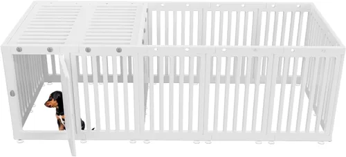 Vista 7 de Corralito para perros con puerta y cubierta, panel de valla para cachorros, jaula para perros, corral para mascotas para perros pequeños y medianos