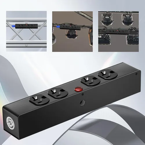Vista 4 de PowerCon - Caja de conector de alimentación de 4 Edison, adecuada para equipos de DJ, iluminación de escenario y sistemas de sonido. Toma