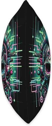 Vista 2 de Punk Rock Cyborg Skull Trendy Retro Cyberpunk Vaporwave Throw Pillow