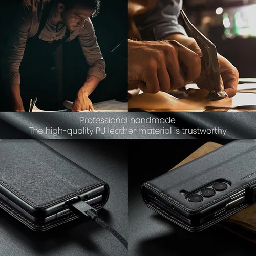 Vista 5 de Funda para Samsung Galaxy Z Fold 5 (2023), funda de piel sintética tipo cartera con tarjetero con bloqueo RFID, función atril, a prueba de golpes