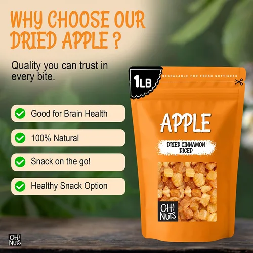 Vista 7 de Oh! Nuts Manzana seca canela cortada en cubitos, fruta seca endulzada