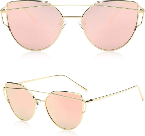 Vista 2 de SOJOS Gafas de sol de ojo de gato para mujer, lentes espejadas estilo diseñador de moda, SJ1001