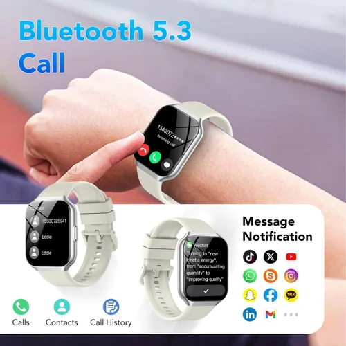 Vista 3 de Reloj inteligente para hombres y mujeres (respuesta/hacer llamadas), reloj de seguimiento de fitness de 1.96 pulgadas, resistente al agua IP68