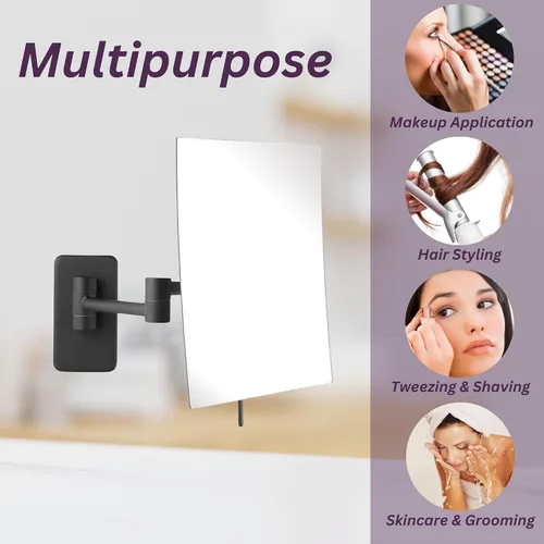 Vista 7 de JERDON Espejo de maquillaje de montaje en pared con aumento 5X - Espejo rectangular de 8.75 x 6.5 pulgadas que se extiende 14 pulgadas - Acabado