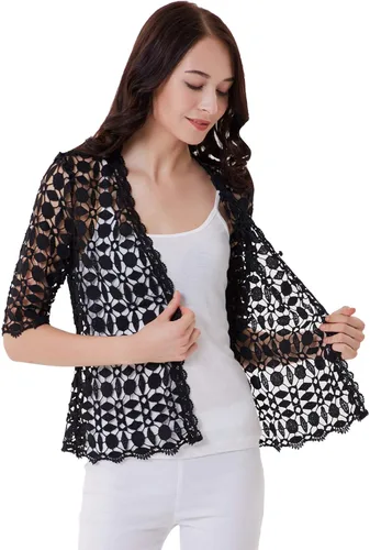 Vista 2 de Belle Poque Chaqueta de encaje con hombros y media manga festoneada para mujer