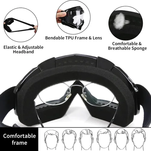 Vista 4 de JAMIEWIN - Gafas de motocross ATV para bicicleta de tierra, motocicleta, UTV MX OTG, gafas para carretera fuera de pista, lentes transparentes anti
