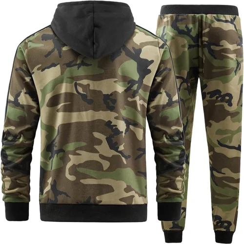 Vista 3 de ANOTWENER Trajes deportivos de 2 piezas para hombre, cuello alto, manga larga con bolsillos laterales dobles, chaqueta y pantalones deportivos