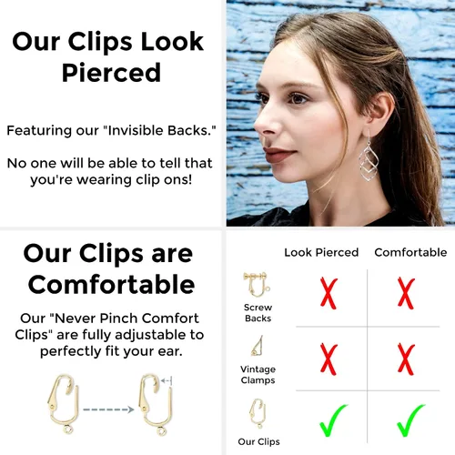 Vista 4 de Aloha Earrings Pendientes colgantes de clip sin perforaciones en tono dorado