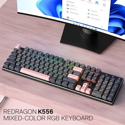 Vista 8 de Redragon K556 SE - Teclado para juegos con cable, teclado mecánico de intercambio en caliente de 104 teclas con base de aluminio original, enchufe