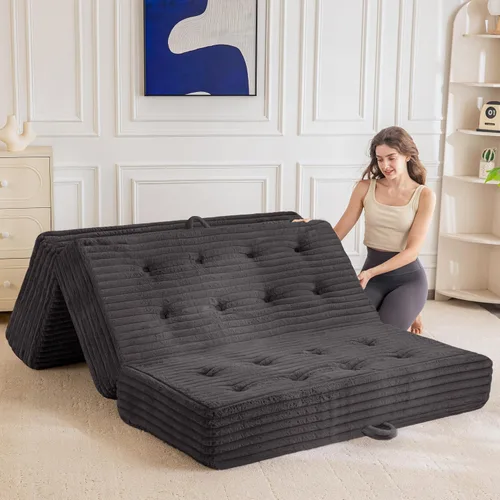 Vista 10 de MAXYOYO Sofá cama plegable, sofá cama plegable de 6 pulgadas, colchón plegable con asas, cama plegable de piel sintética suave con relleno de espuma
