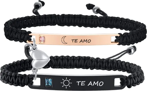Vista 12 de MEALGUET Pulsera personalizada para pareja, juego de pulseras personalizadas para parejas, pulsera de atracción mutua, nombre personalizado, pulsera