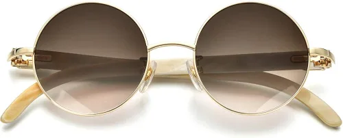 Vista 4 de HEPIDEM Gafas de sol 100 realmente Buffalo Horn hechas a mano para hombres gafas de sol redondas de lujo