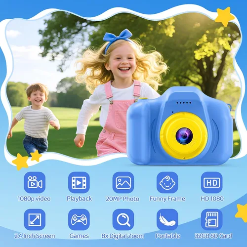 Vista 3 de Desuccus Cámara para niños, juguetes de Navidad y cumpleaños para niños y niñas, juguetes para niños de 3, 4, 5, 6, 7, 8, 9 años, cámara de video